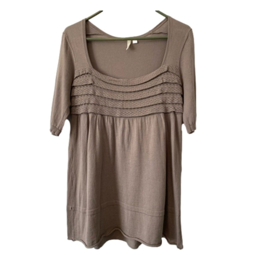 Frenchi New‎ Women's M Y2K Babydoll Square Neck Cotton Knit Neutral Tan Tunic